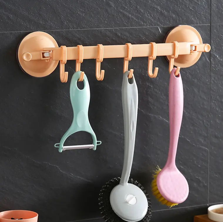 Adjustable organizer 6 hooks plastic bathroom corner towel hanger kitchen hook storage suction wall hook strong suction cup